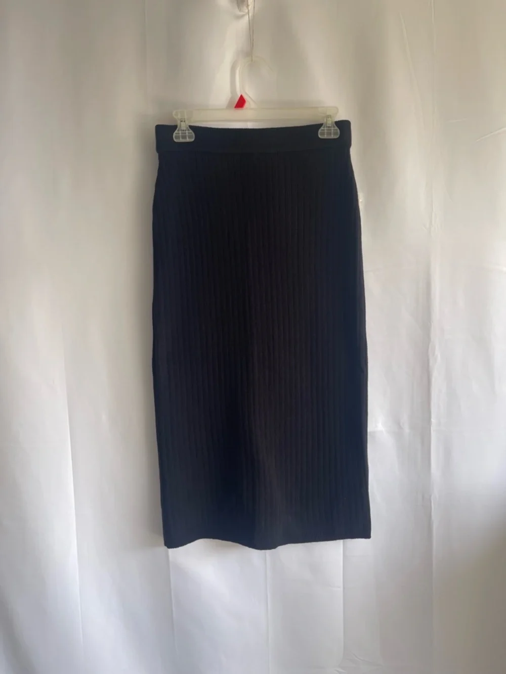 Anthropologie Black Ribbed High-Low Midi Skirt - Picture 2 of 6